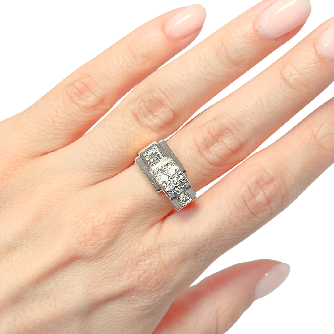 Bague Tank Art Déco - Or Jaune 750 & Diamants
