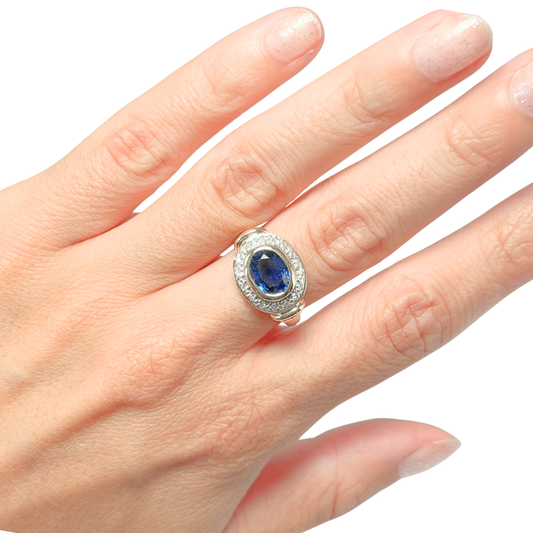 Bague Marguerite Vintage - Or Jaune 750 Saphir & Diamants