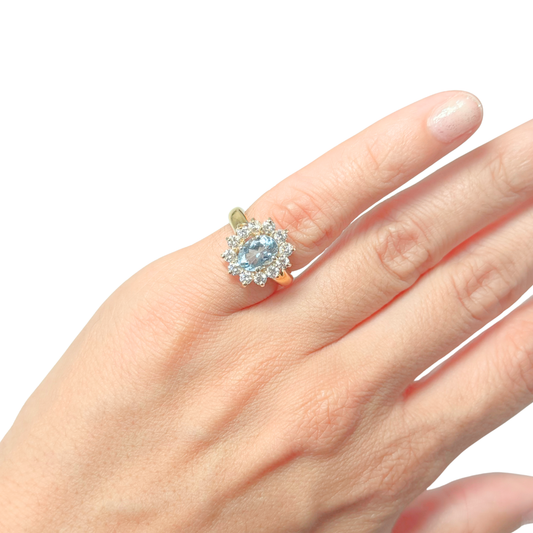 Bague Marguerite - Or Jaune 750 Aigue-Marine & Diamants