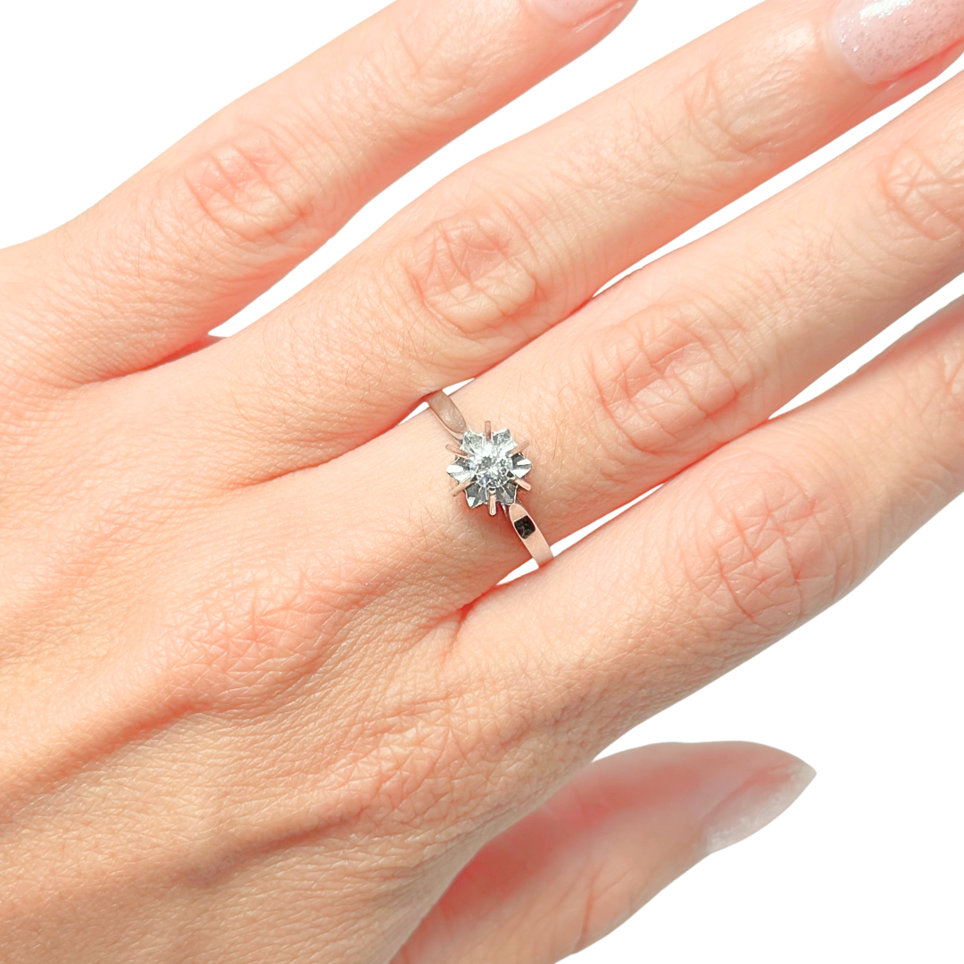 Bague Solitaire Vintage - Or Blanc 750 & Diamant