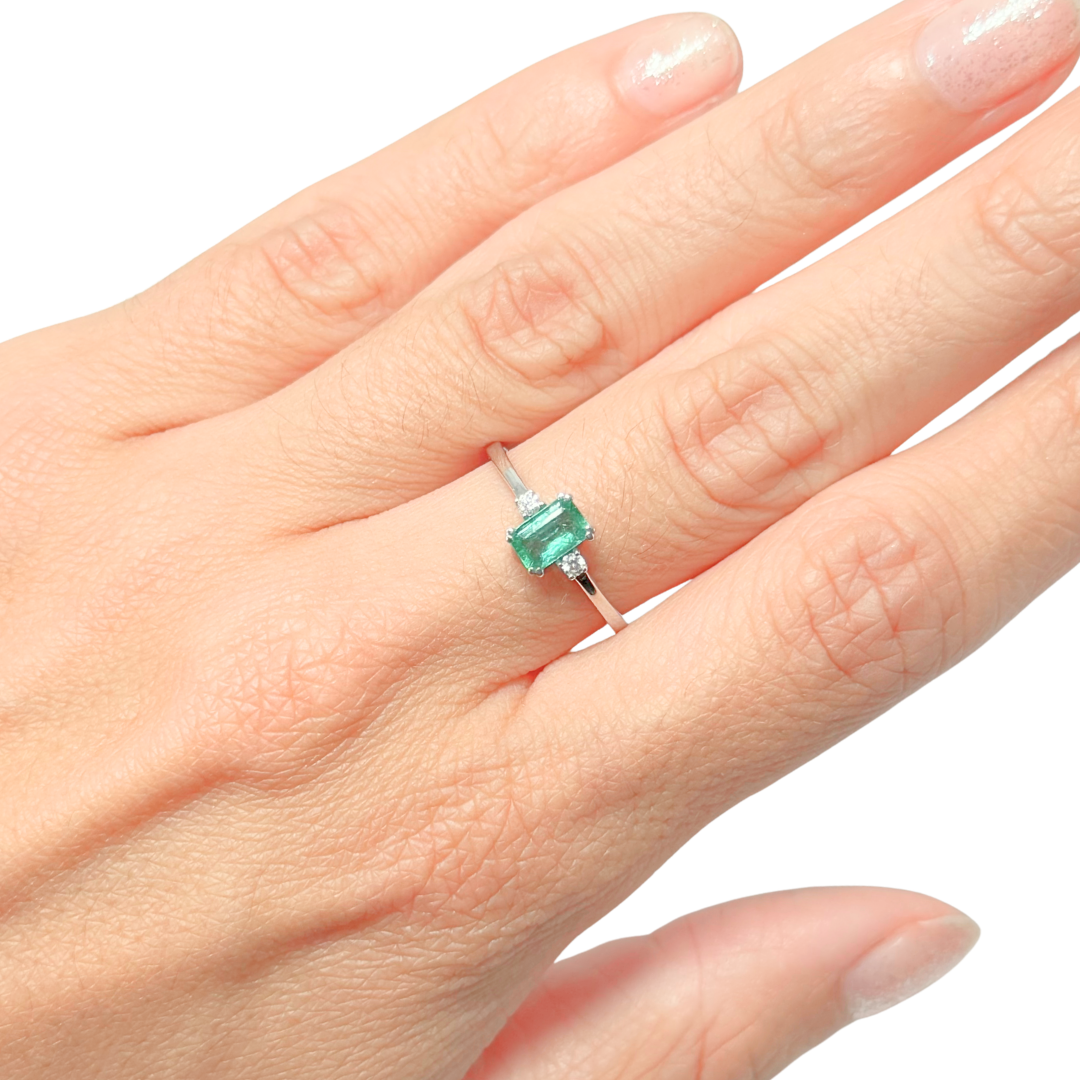 Bague Trilogie - Or Blanc 750 Émeraude & Diamants