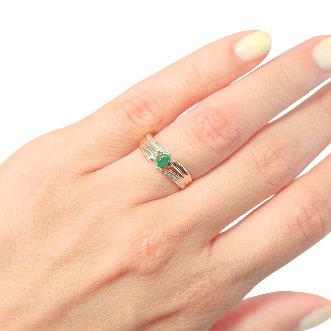 Bague Solitaire - Or Jaune 750 & Émeraude