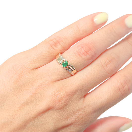 Bague Solitaire - Or Jaune 750 & Émeraude