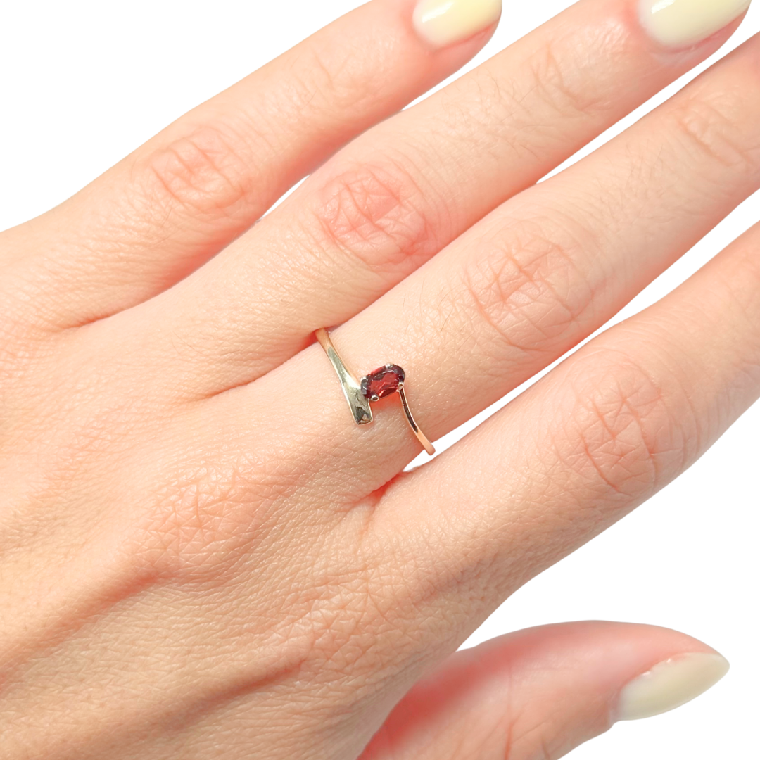 Bague Solitaire - Or Jaune 750 & Grenat