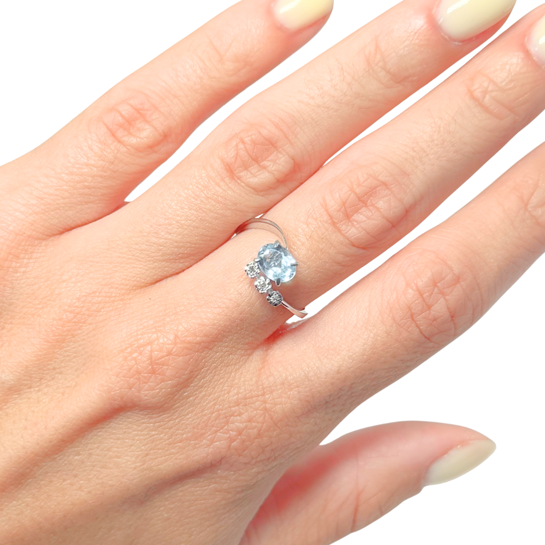 Bague Trilogie - Or Blanc 750 Aigue-Marine & Diamants