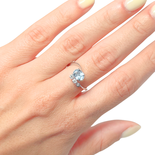 Bague Trilogie - Or Blanc 750 Aigue-Marine & Diamants