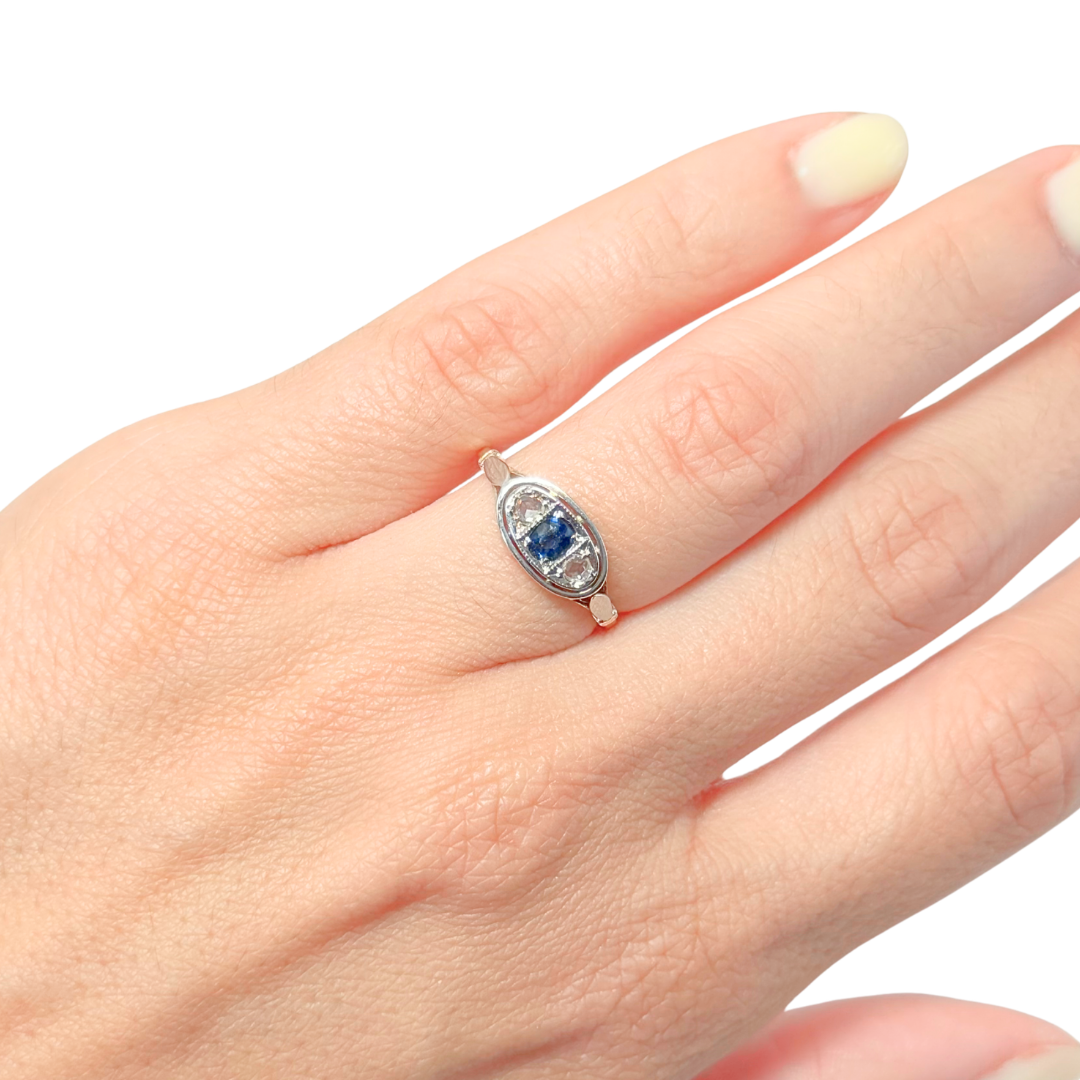 Bague Trilogie Vintage - Or Jaune 750 Saphir & Diamants