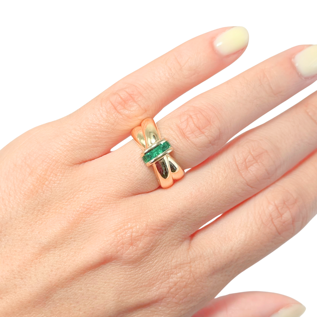 Bague Jonc Noeud - Or Jaune 750 & Émeraudes
