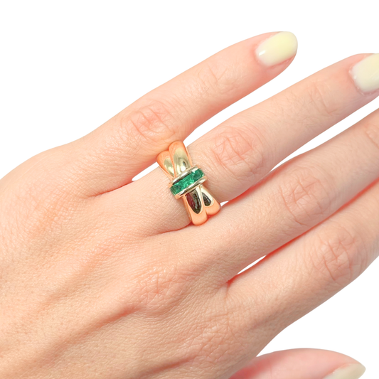 Bague Jonc Noeud - Or Jaune 750 & Émeraudes