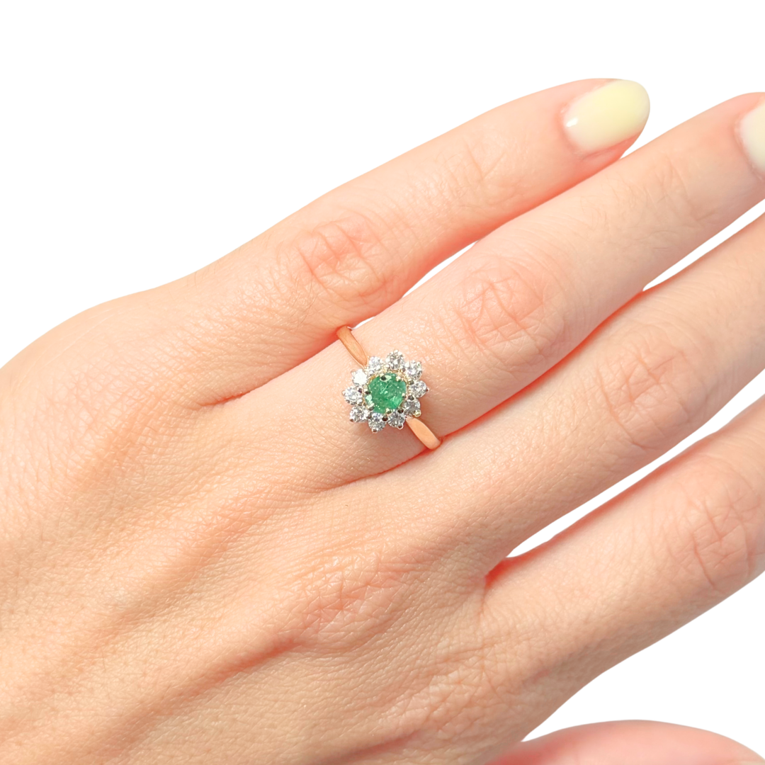 Bague Marguerite - Or Jaune 750 Émeraude & Diamants