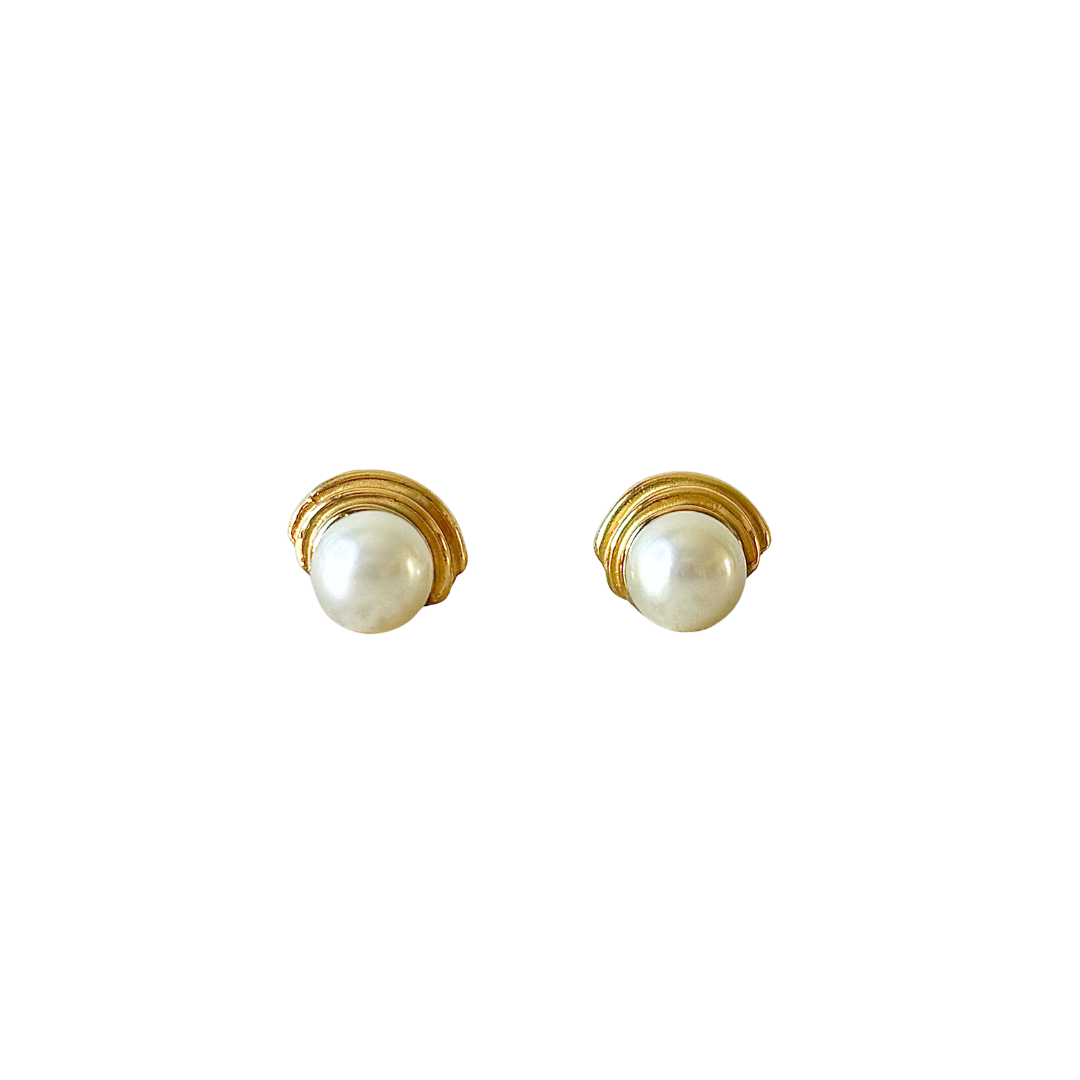 Boucles D'oreilles Puces Vintage - Or Jaune 750 & Perles