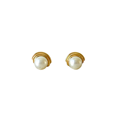 Boucles D'oreilles Puces Vintage - Or Jaune 750 & Perles