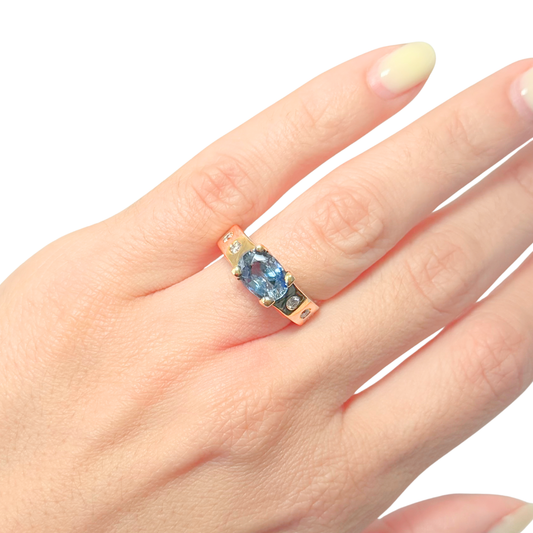 Bague Jonc - Or Jaune 750 Saphir & Diamants