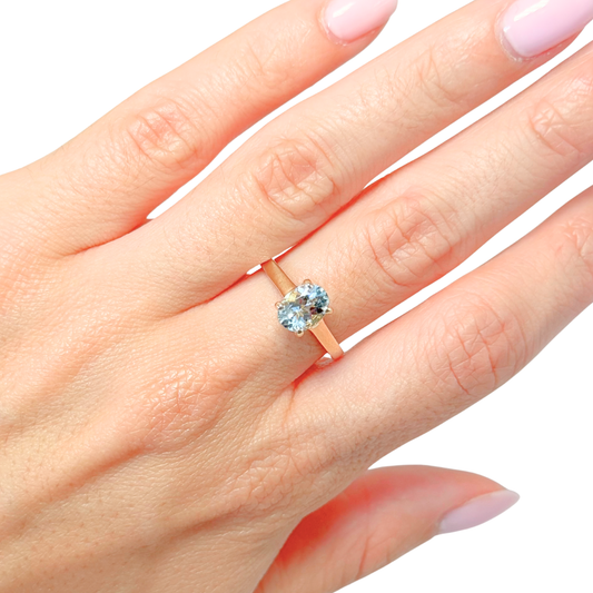 Bague Solitaire - Or Jaune 750 & Aigue-Marine