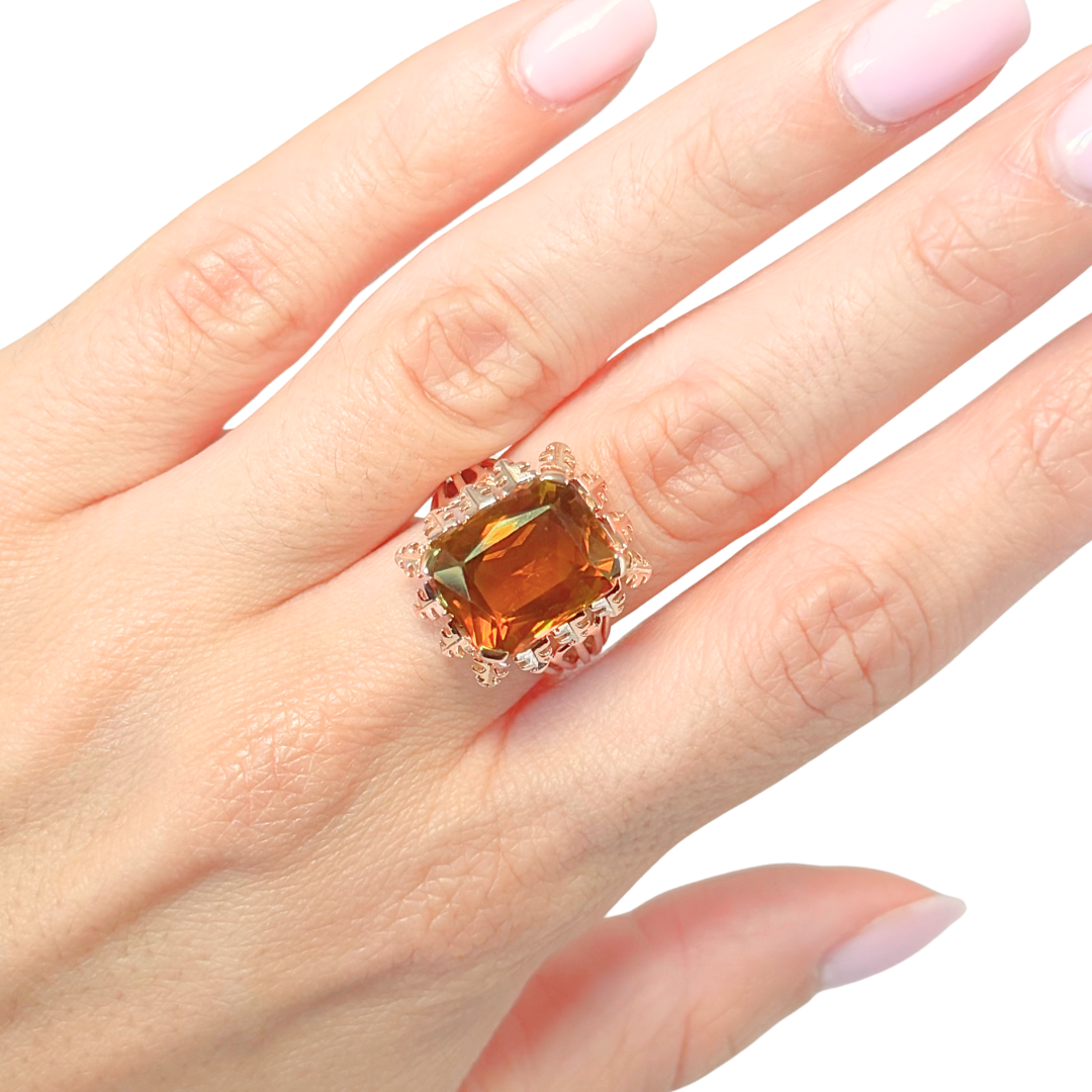 Bague Cocktail Vintage - Or Jaune 750 & Citrine