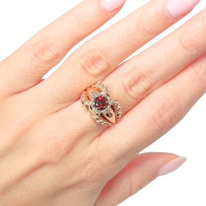 Bague Vintage Godrons - Or Jaune 750 & Grenat
