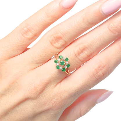 Bague Marguerite - Or Jaune 585 Émeraudes & Diamants
