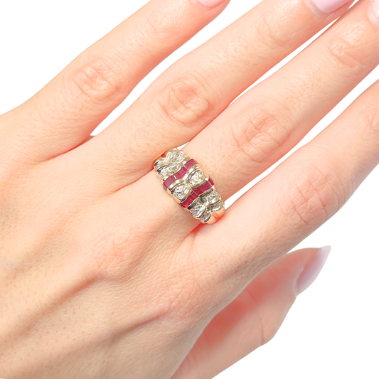 Bague Jonc Art Déco - Or Jaune 750 & Rubis