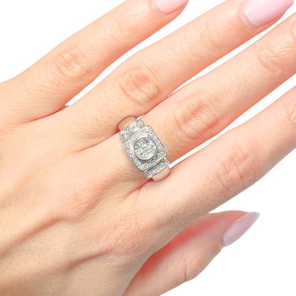 Bague Tank Art Déco - Or Blanc 750 & Diamants