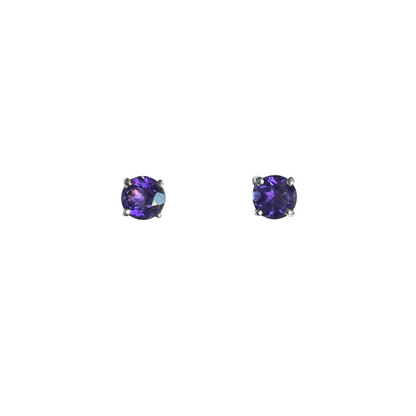 Boucles D'oreilles Puces - Or Blanc 750 & Améthystes