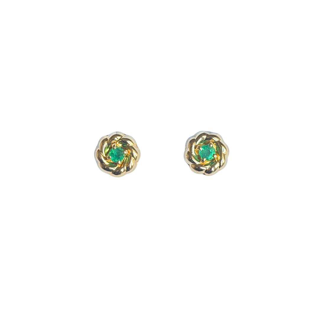 Boucles D'oreilles Florales - Or Jaune 750 & Émeraudes