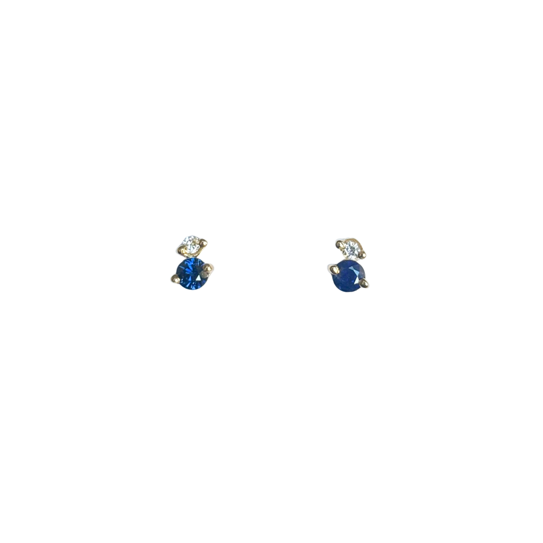Boucles D'oreilles Puces - Or Jaune 750 Saphirs & Diamants