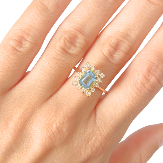 Bague Marguerite - Or Jaune 750 Aigue-Marine & Diamants