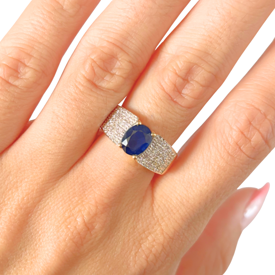 Bague Jonc - Or Jaune 750 Saphir & Diamants