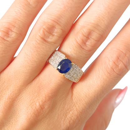 Bague Jonc - Or Jaune 750 Saphir & Diamants