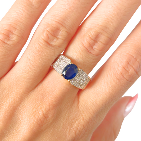 Bague Jonc - Or Jaune 750 Saphir & Diamants