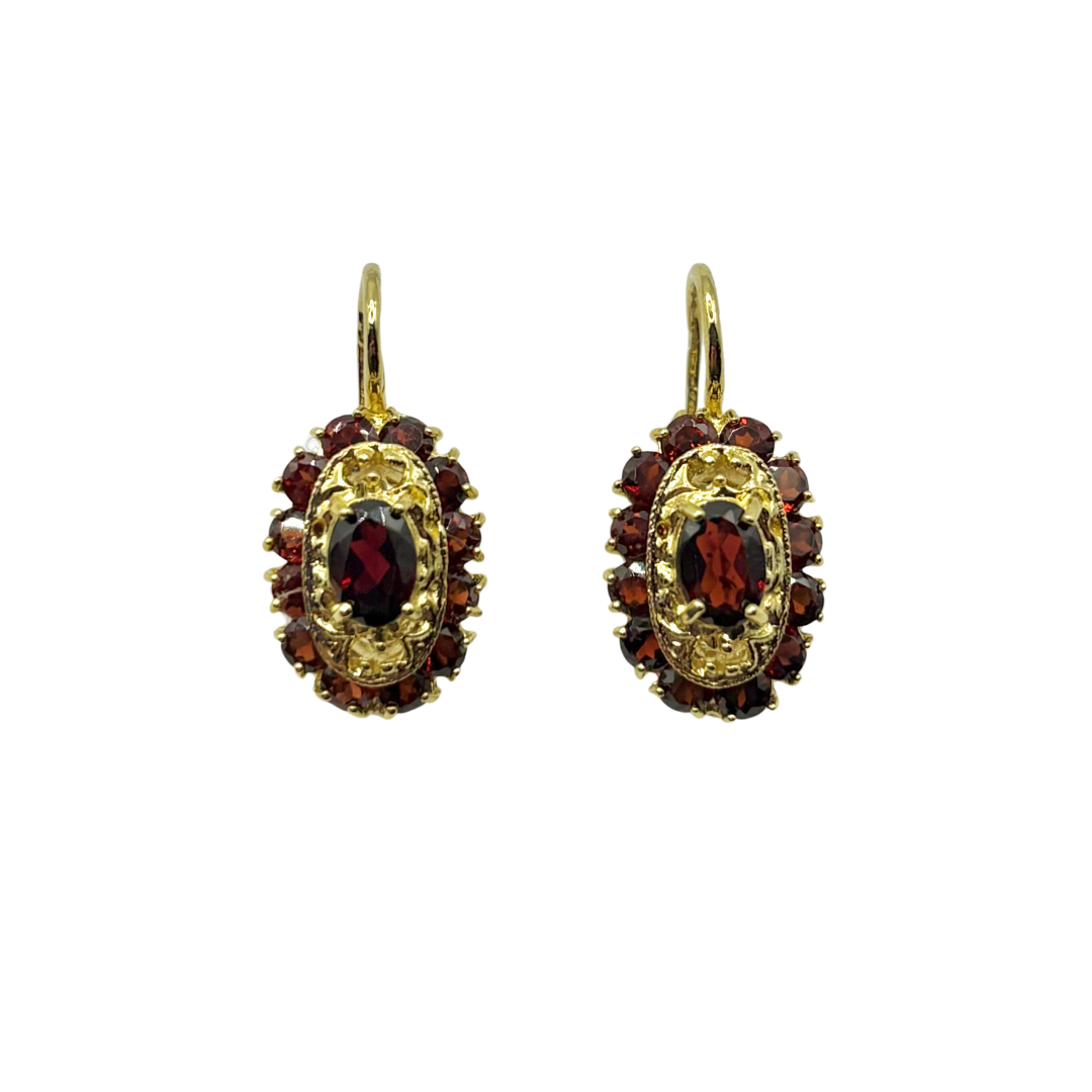 Boucles D'oreilles Vintages - Or Jaune 750 & Grenats