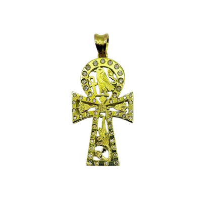 Pendentif Croix Ankh Égyptienne - Or Jaune 750 & Diamants