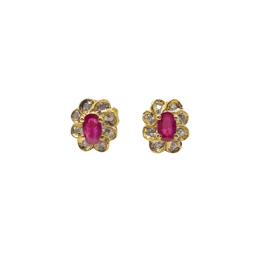 Earrings - 750 Yellow Gold Rubies &amp; Diamonds