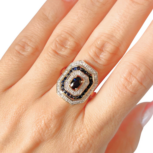 Bague Vintage - Or Jaune 750 Saphir & Diamants