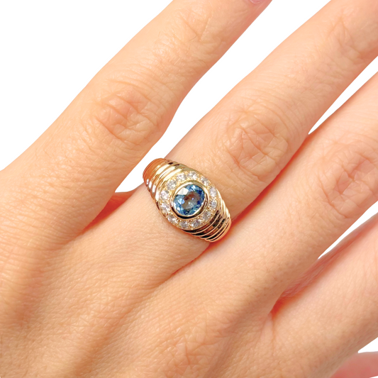 Bague Jonc - Or Jaune 750 Aigue-Marine & Diamants