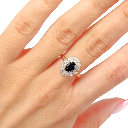 Bague Marguerite Vintage - Or Jaune/Blanc 750 Saphir & Diamants