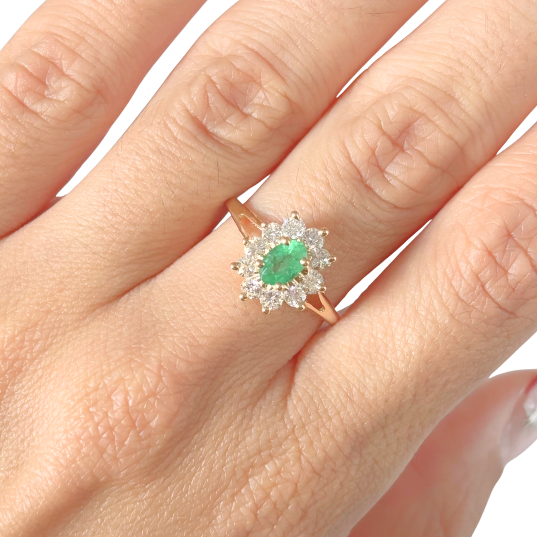 Bague Marguerite - Or Jaune 750 Émeraude & Diamants