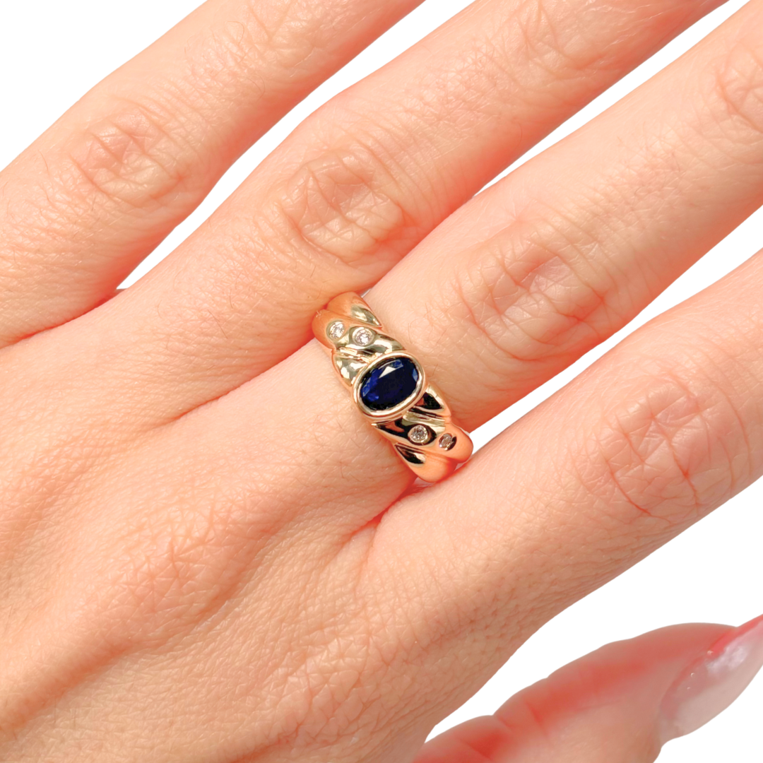 Bague Jonc - Or Jaune 750 Saphir & Diamants