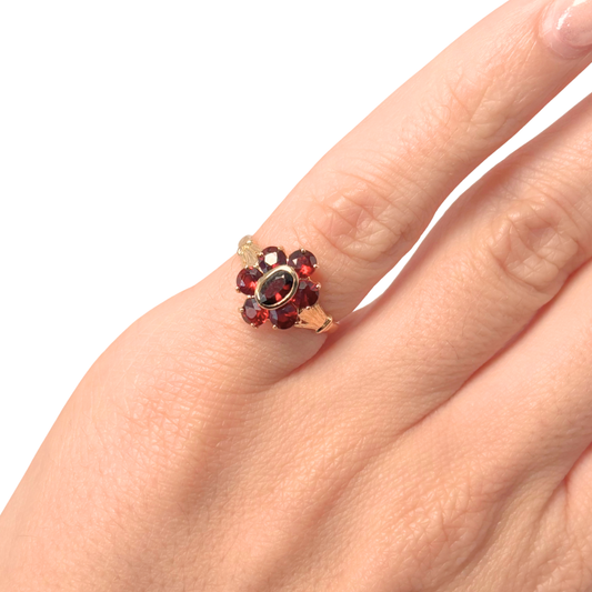 Bague Marguerite Vintage - Or Jaune 750 & Grenats