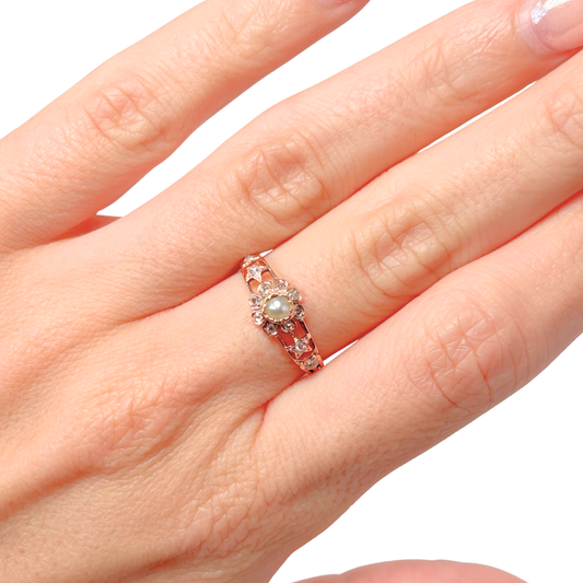 Bague Vintage - Or Rose 750 Perle Naturelle & Diamants