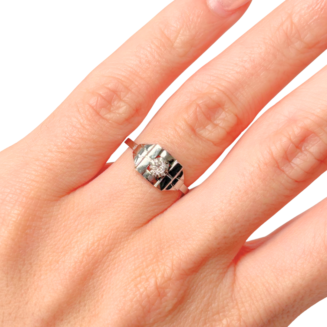 Bague Tank Vintage Art Déco - Or Blanc 750 & Diamant