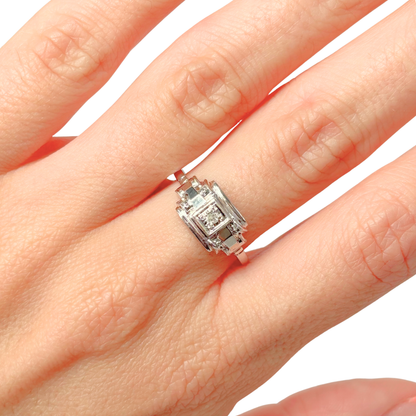 Bague Tank Vintage Art Déco - Or Blanc 750 & Diamant