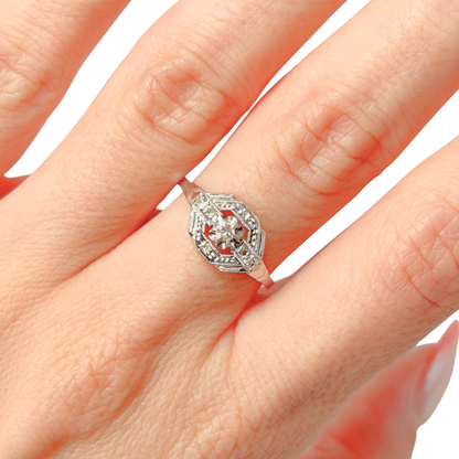 Bague Tank Vintage Art Déco - Or Blanc 750 & Diamant