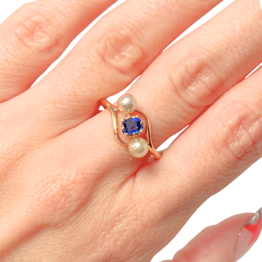 Bague Vintage - Or Jaune 750 Perles & Saphir