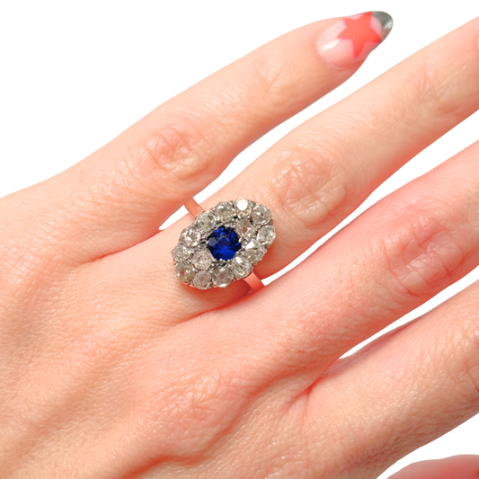 Bague Vintage - Or Rose 750 Saphir & Diamants