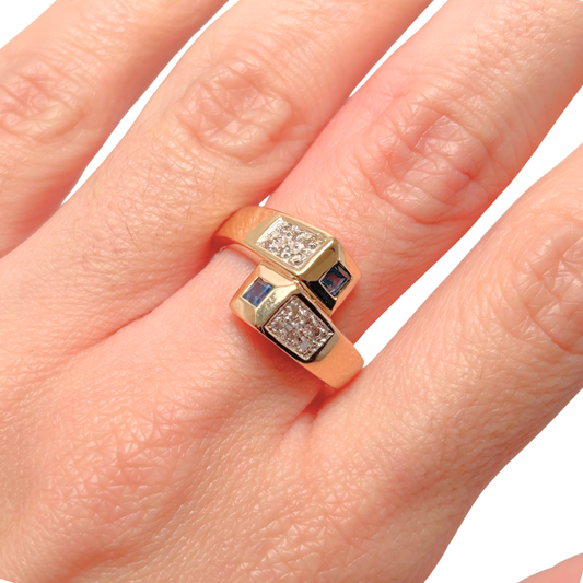 Bague Cubique - Or Jaune 750 Saphirs & Diamants