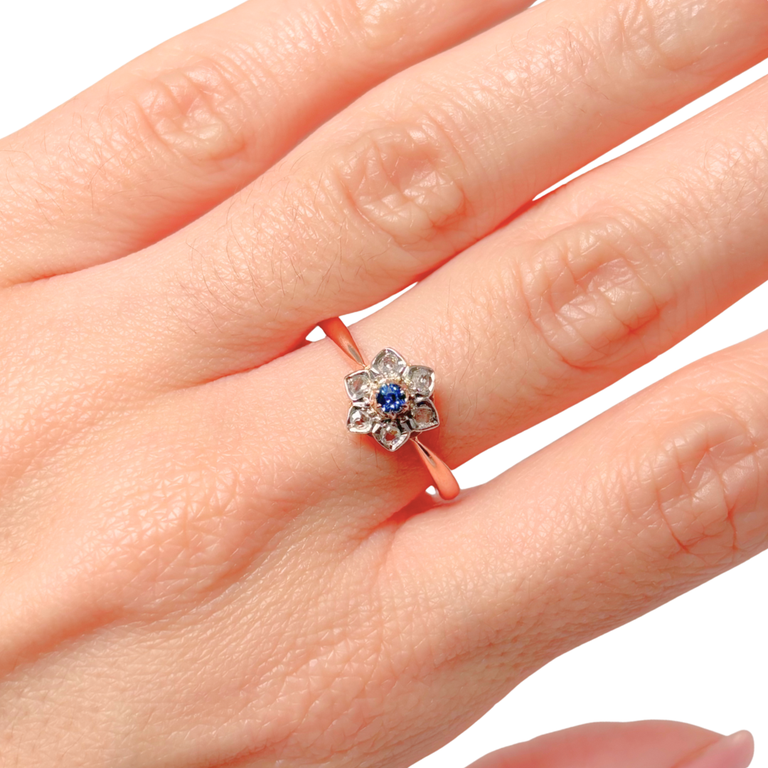 Bague Floral Vintage - Or Rose 750 Saphir & Diamants