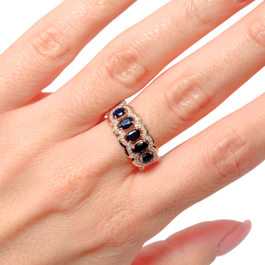 Bague Rivière - Or Jaune 750 Saphirs & Diamants