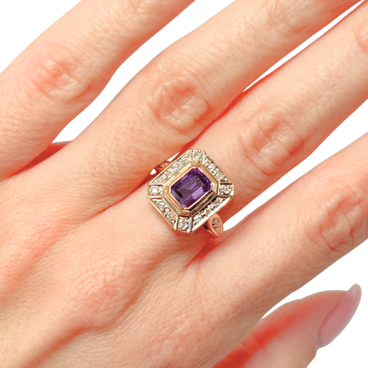 Bague Vintage - Or Jaune 750 Améthyste & Diamants