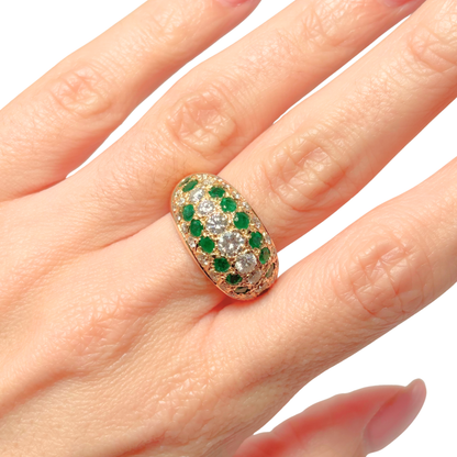 Bague Jonc Pavée - Or Jaune 750 Diamants & Émeraudes